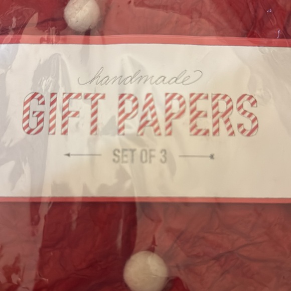 New Anthropologie Handmade Gift Wrap Papers Red Pom Pom Wrapping Christmas - Picture 2 of 6
